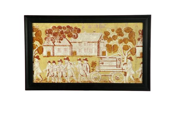 Appraisal: BAND BOX FRAGMENT American nd quarter- th century wallpaper on