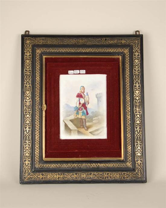 Appraisal: A Framed Painted Porcelain Plaque and Triptych Mirror the plaque