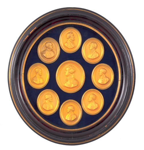 Appraisal: Set of nine American gilt tin portrait medallions th c