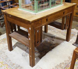 Appraisal: Arts and Crafts quartersawn oak library table Arts and Crafts