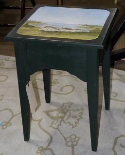 Appraisal: Moderne polychrome decorated occasional table the square top decorated with