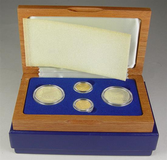 Appraisal: US Constitution Four-Coin Set Housed in mahogany box which contains