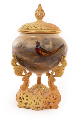 Appraisal: A Royal Worcester pedestal vase painted pheasants in a moorland