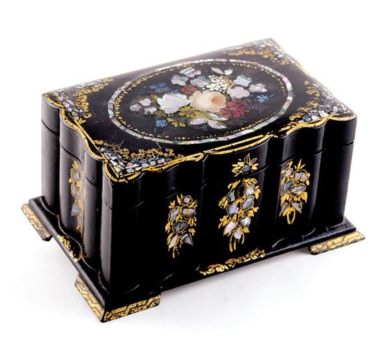 Appraisal: Victorian papier-mache and mother-of-pearl tea caddy last quarter th century