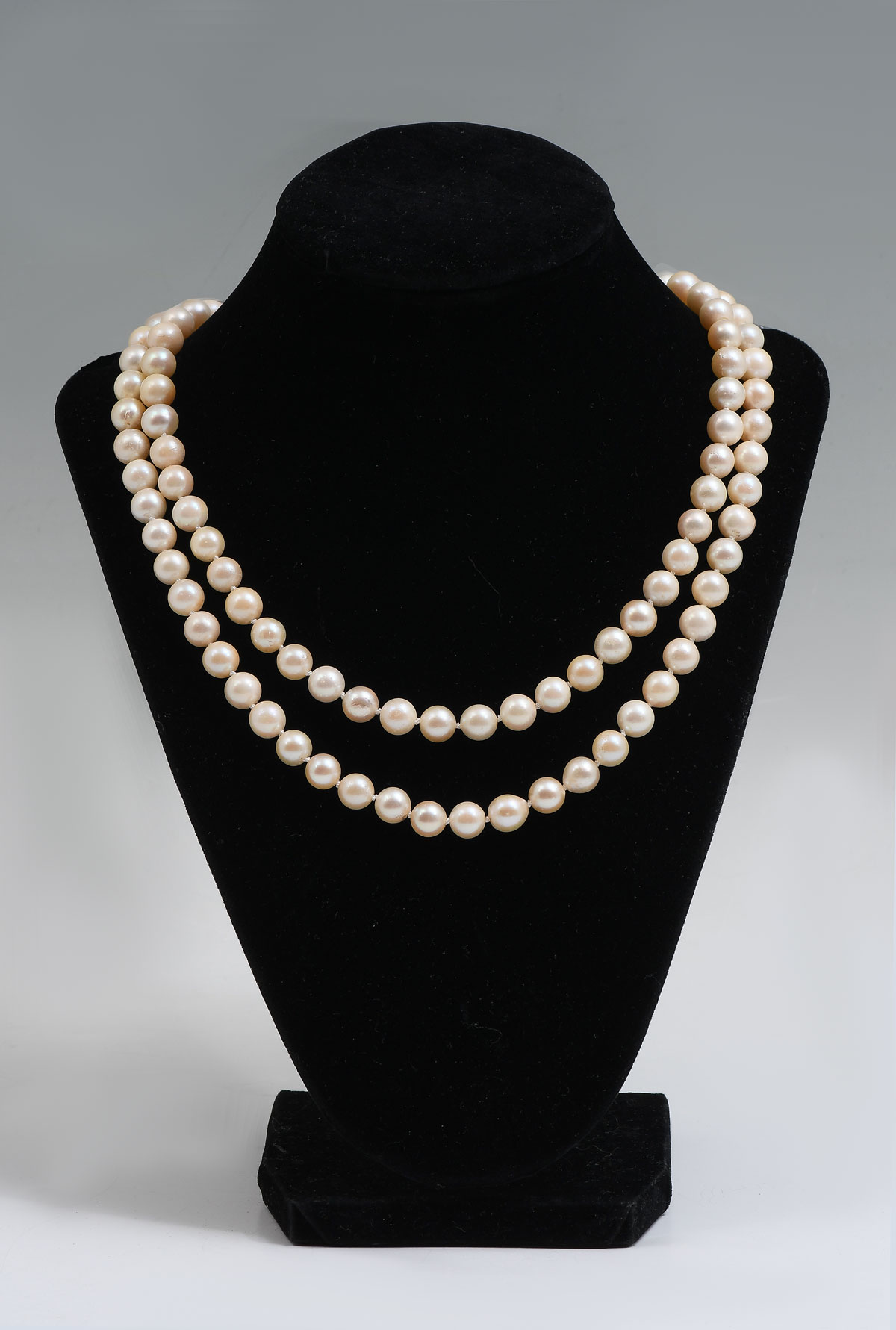 Appraisal: DOUBLE STRAND OF CULTURED AKOYA PEARLS WITH K CLASP Classic