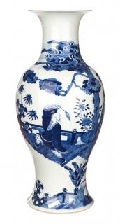 Appraisal: A BLUE-AND-WHITE PORCELAIN KANGXI STYLE VASE modeled in the style