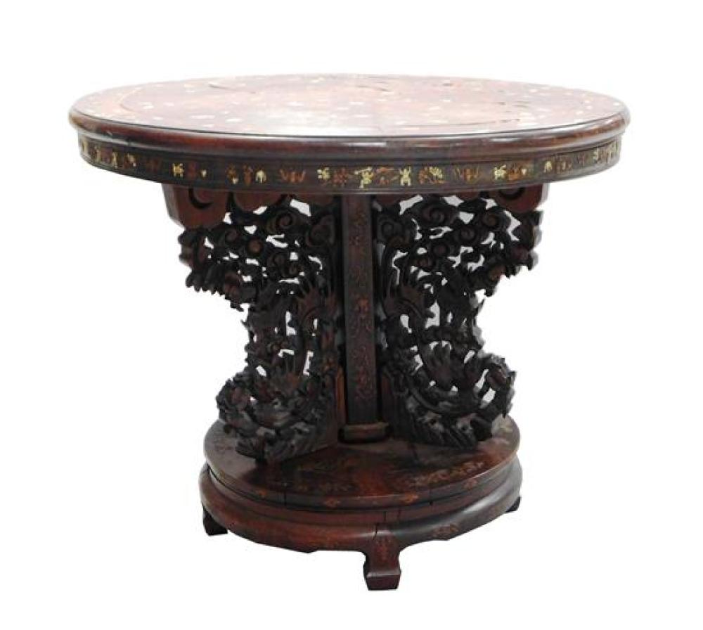 Appraisal: ASIAN Chinese ivory inlaid round table th C removable top