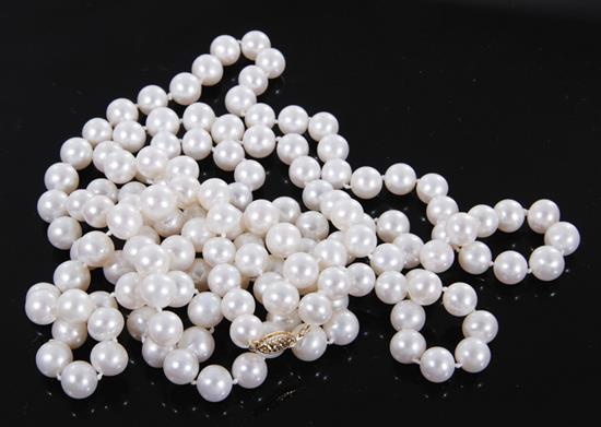 Appraisal: Endless strand of pearls - mm white pearls K gold