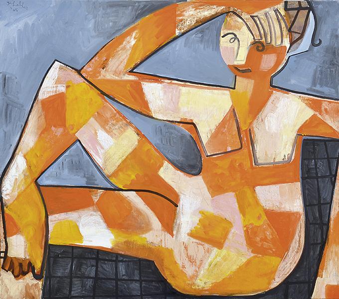 Appraisal: MARK SCHALLER born Orange Nude oil on canvas signed and