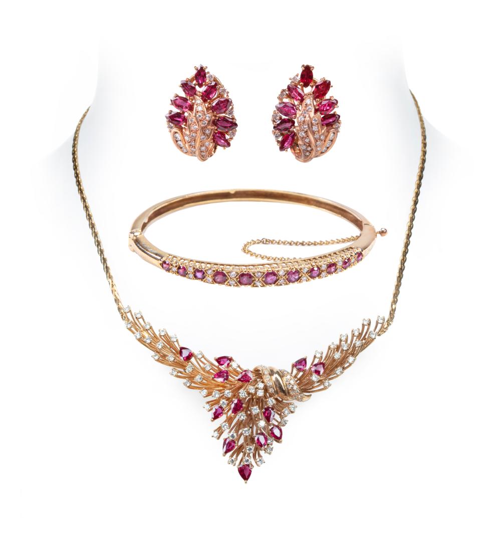 Appraisal: Group of kt Yellow Gold Ruby and Diamond Jewelry incl