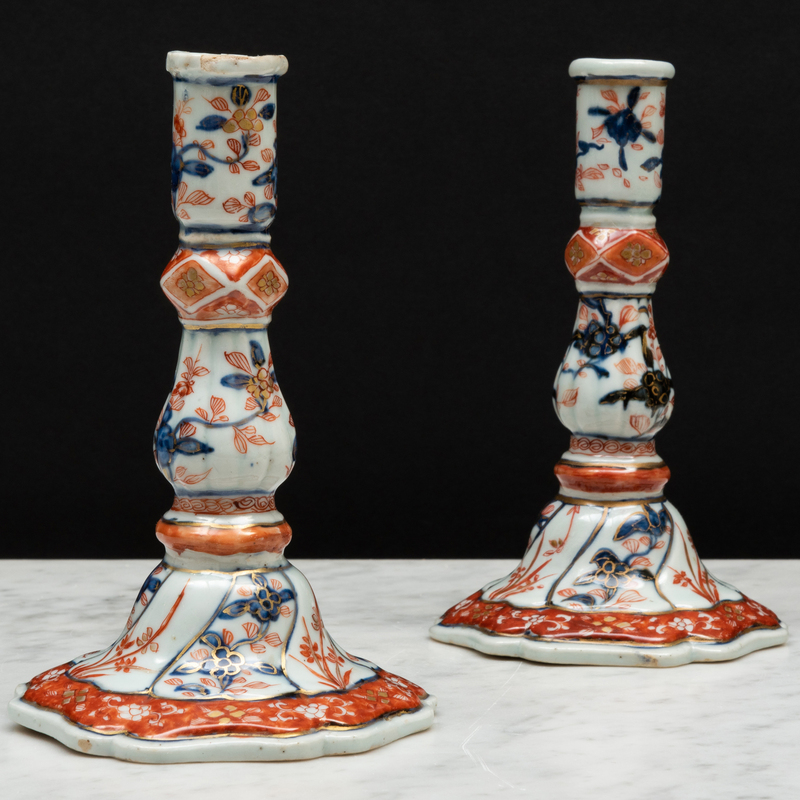 Appraisal: Pair of Chinese Export Imari Porcelain Candlesticks Unmarked x in