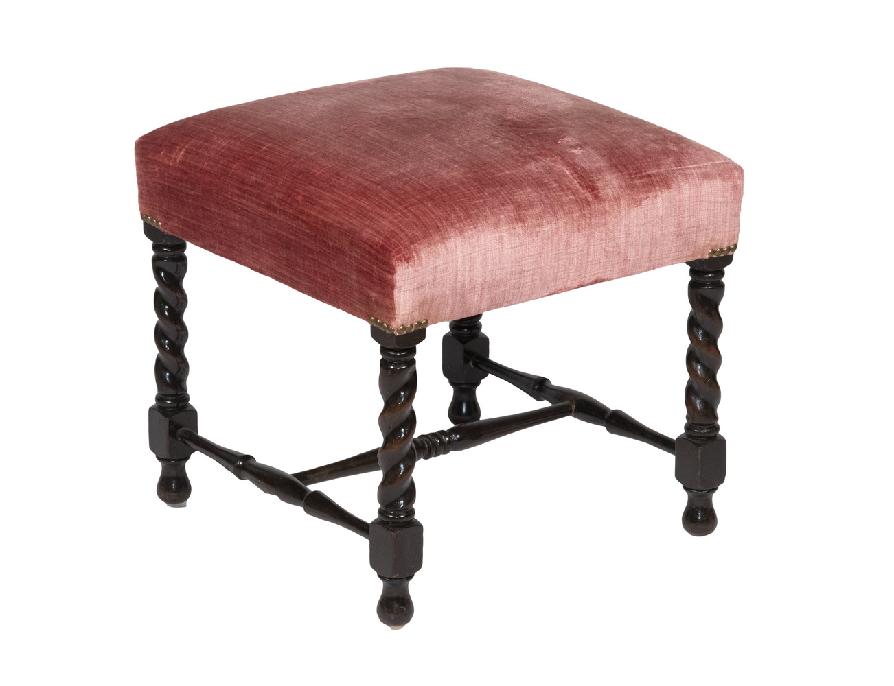 Appraisal: TH C SQUARE ENGLISH FOOTSTOOL Black Lacquered Walnut Framed Foot