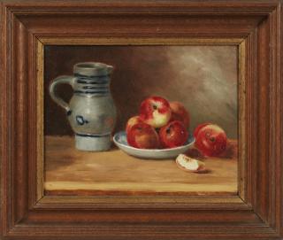 Appraisal: French School Still Life of Apples and a Stonewa French