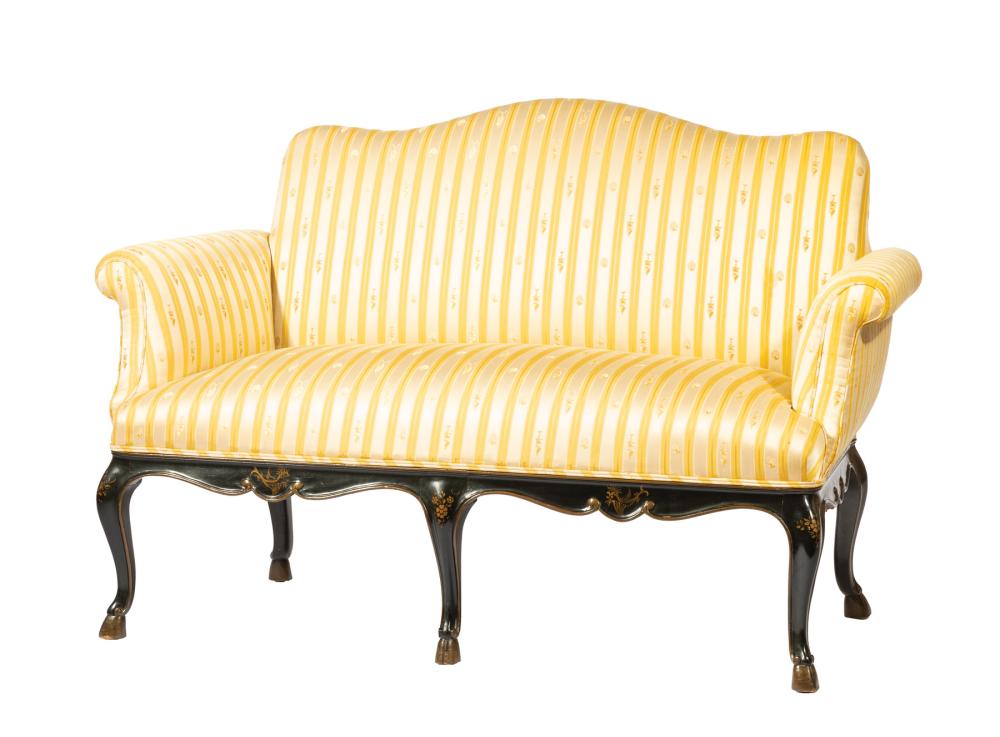 Appraisal: Regence-Style Lacquer and Gilt Settee arched crest rail out-swept arms