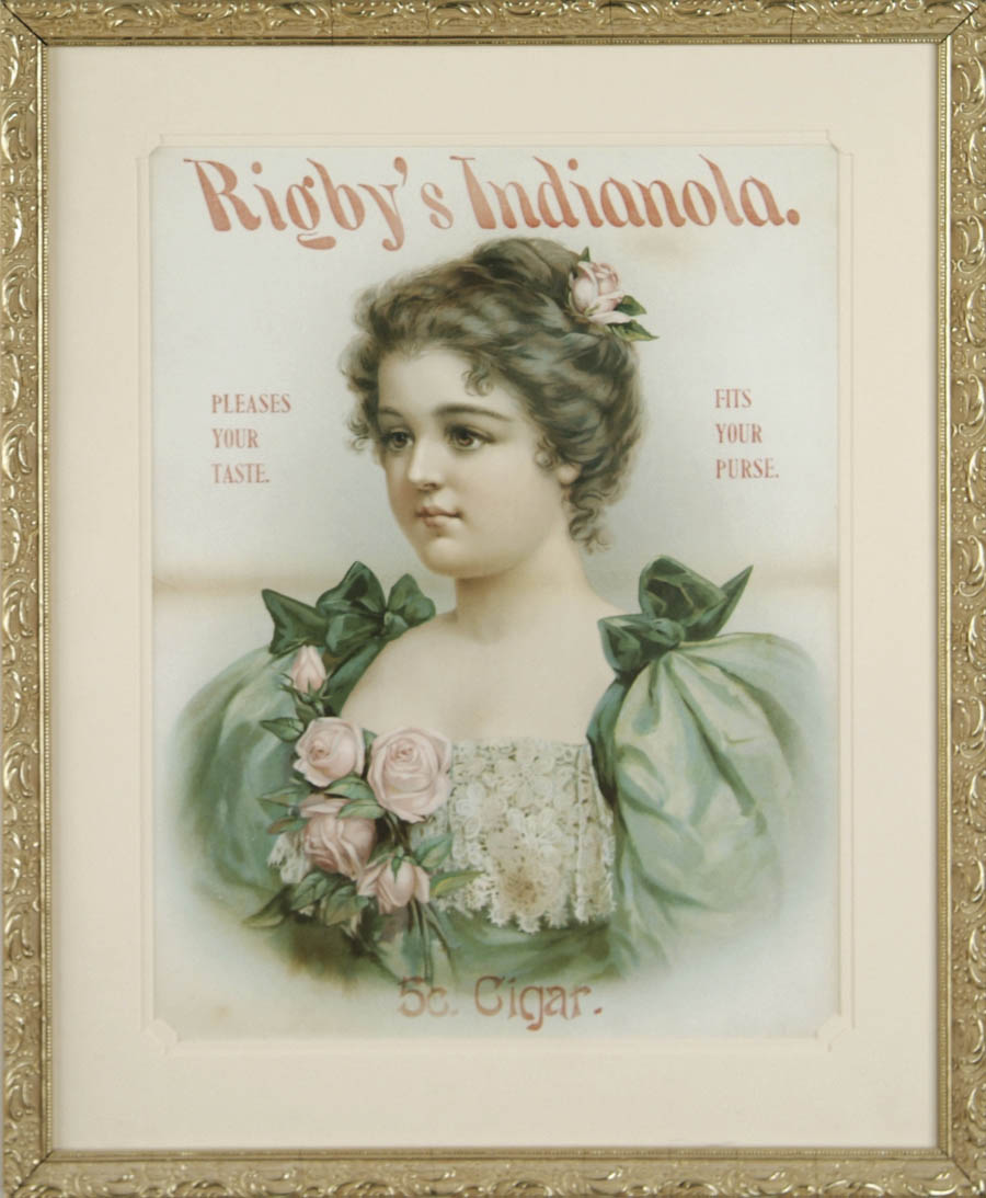 Appraisal: RIGBY S INDIANOLA CIGAR SIGN Early stone lithographed paper advertisement