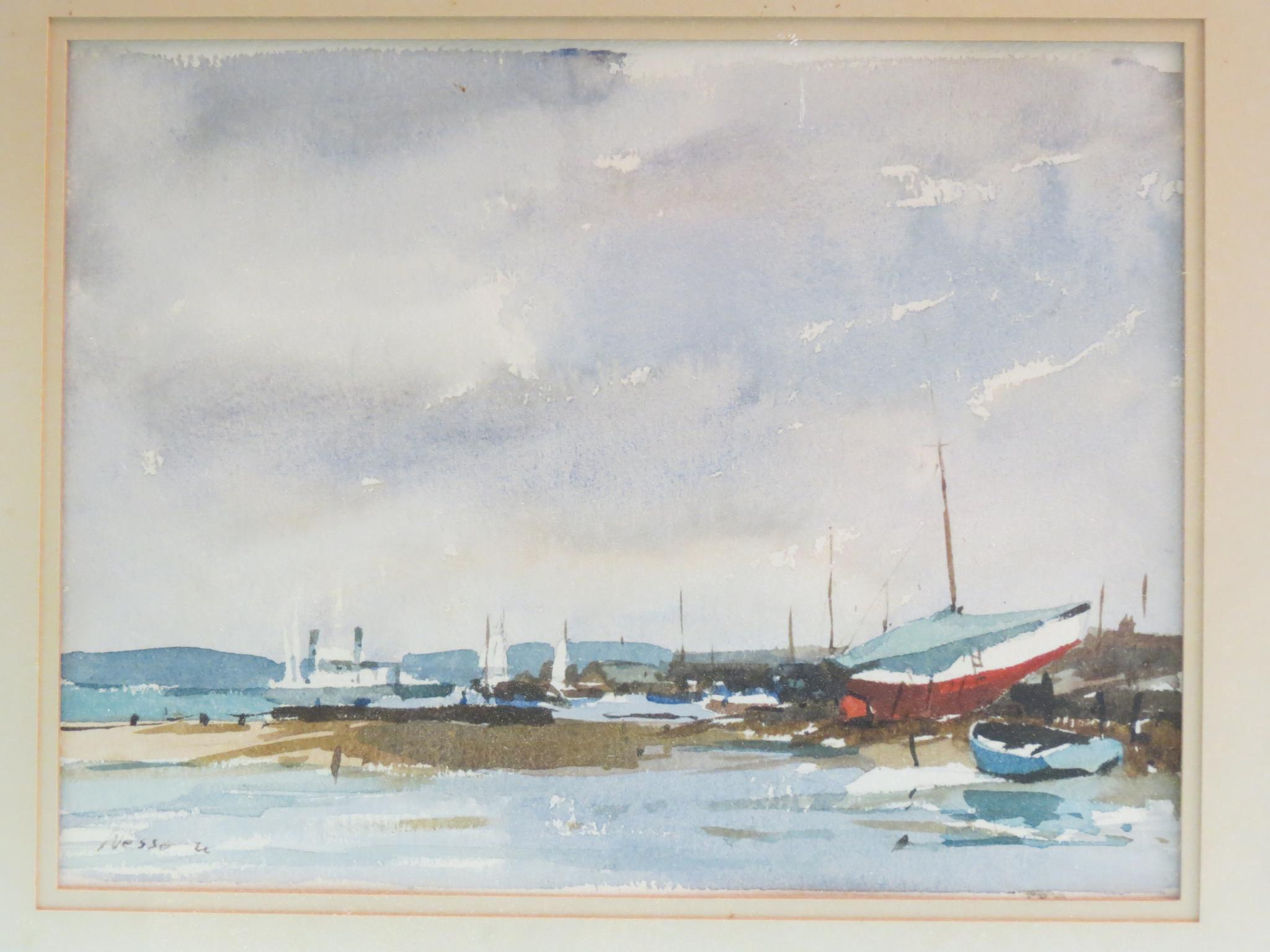 Appraisal: Edward Wesson - - watercolour harbour with boating signed x