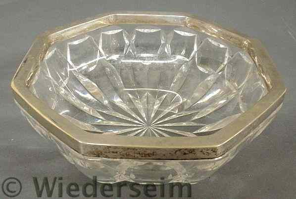 Appraisal: Crystal glass centerpiece bowl of octagonal form with a silver