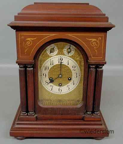 Appraisal: Junghans inlaid mahogany cased mantel clock with Arabic numerals and