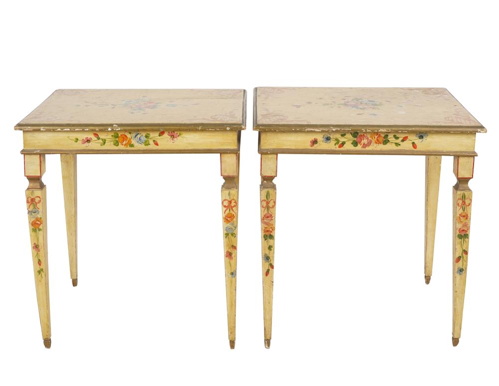 Appraisal: PAIR OF CONTINENTAL PAINTED WOOD SIDE TABLESCondition wear to paint