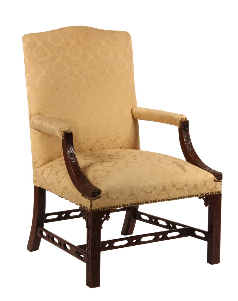 Appraisal: GEORGE II LIBRARY ARMCHAIR - Exceptional Period Upholstered Mahogany Armchair