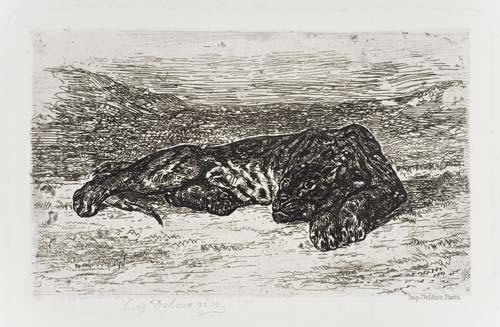 Appraisal: EUG NE DELACROIX Tigre Couch dans le D sert Etching