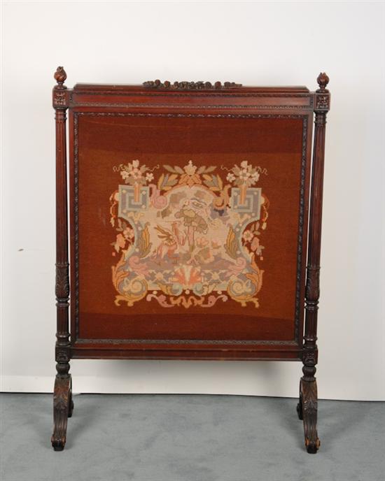 Appraisal: A th C Mahogany and Needlepoint Fire Screen having applied