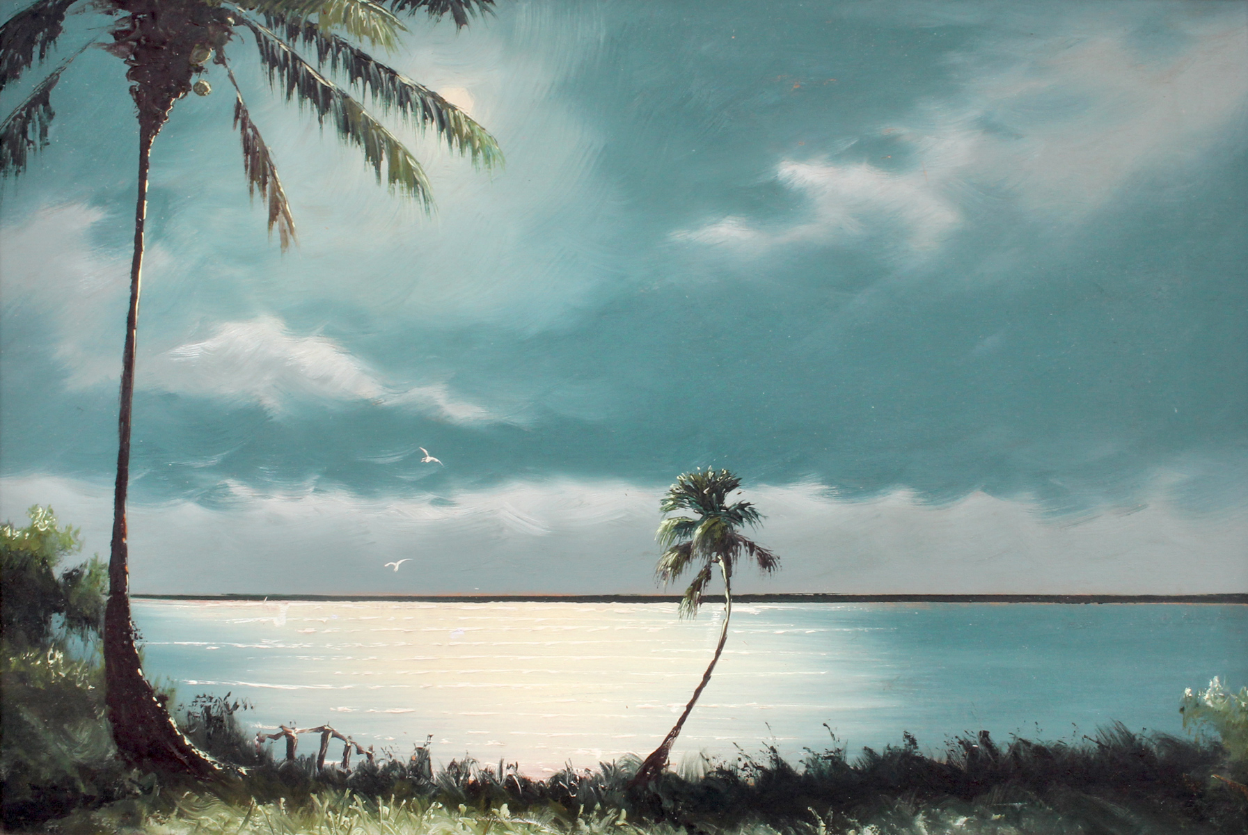 Appraisal: BLACK Al American Florida Highwaymen Moonlit Beach Scene Oil Upson