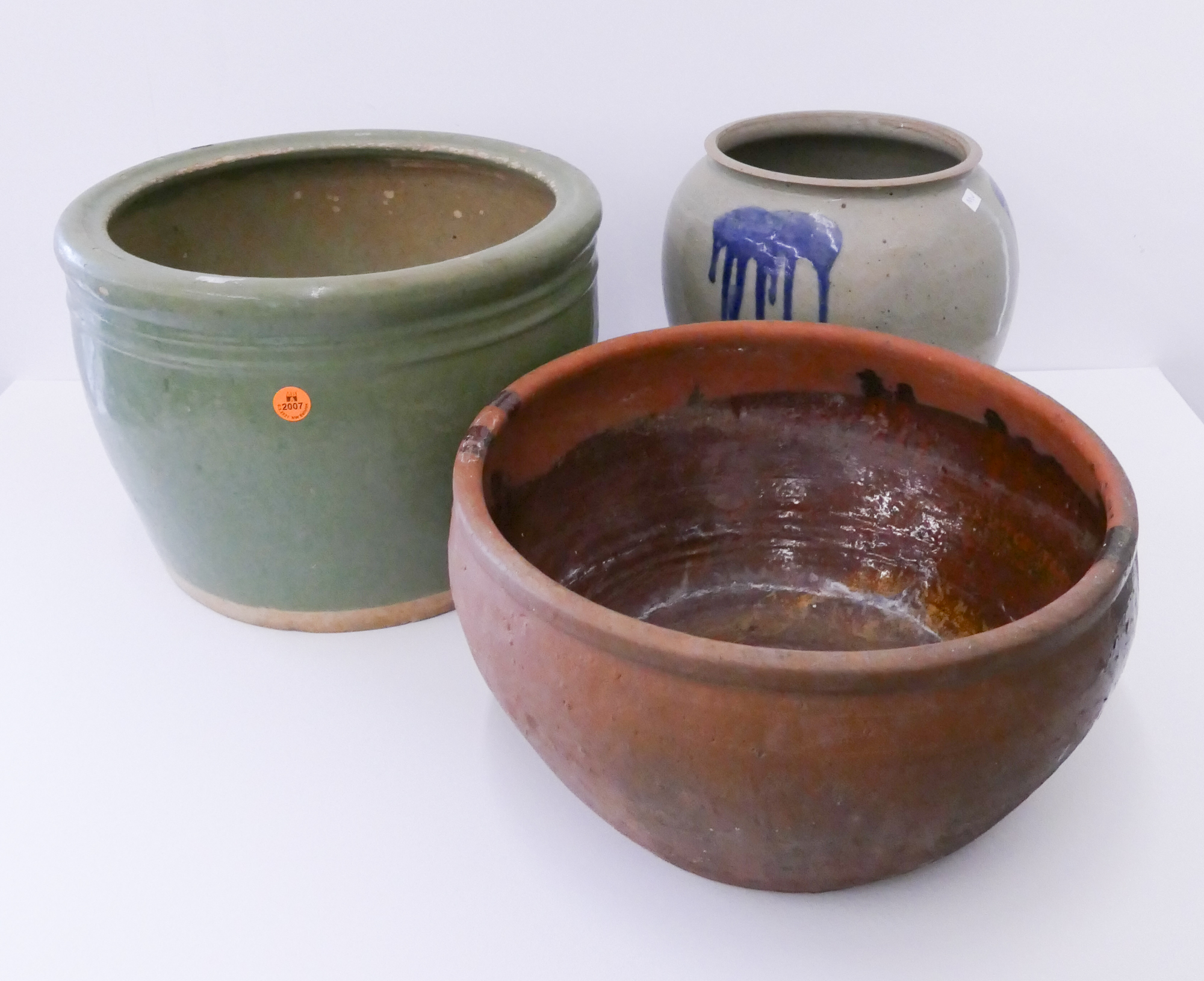 Appraisal: pc Japanese Provincial Pottery Planters and Jar- largest x ''