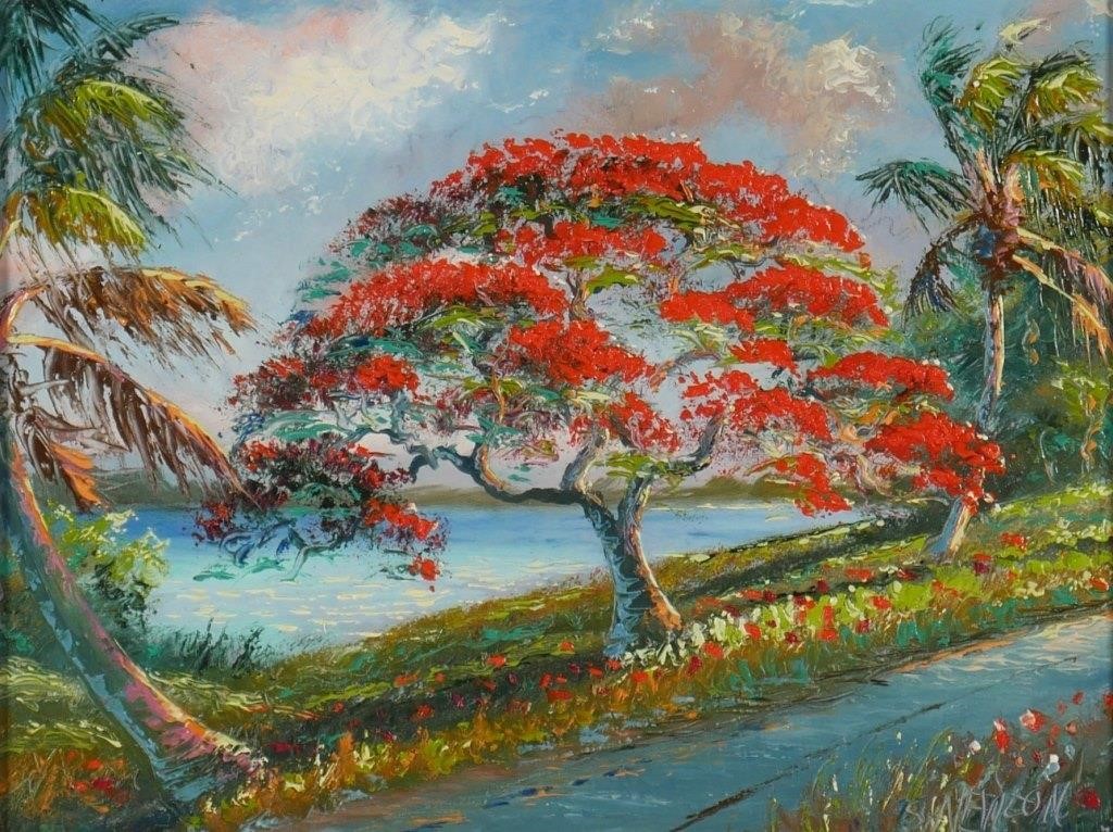 Appraisal: Sam Newton b Florida Highwaymen painting of a royal poinciana