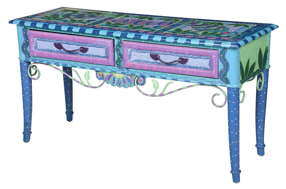 Appraisal: Paint Decorated Console Table contemporary two drawer table with metal