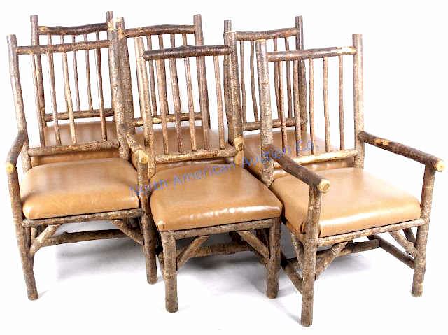 Appraisal: La Lune Collection Rustic Hickory Leather Chairs Included in this