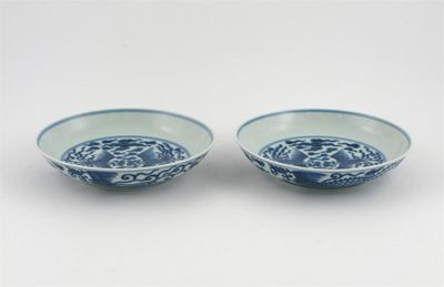 Appraisal: A pair of Chinese blue and white saucer dishes painted