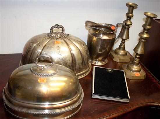 Appraisal: Two silver-plated roast covers a water pitcher and pair of