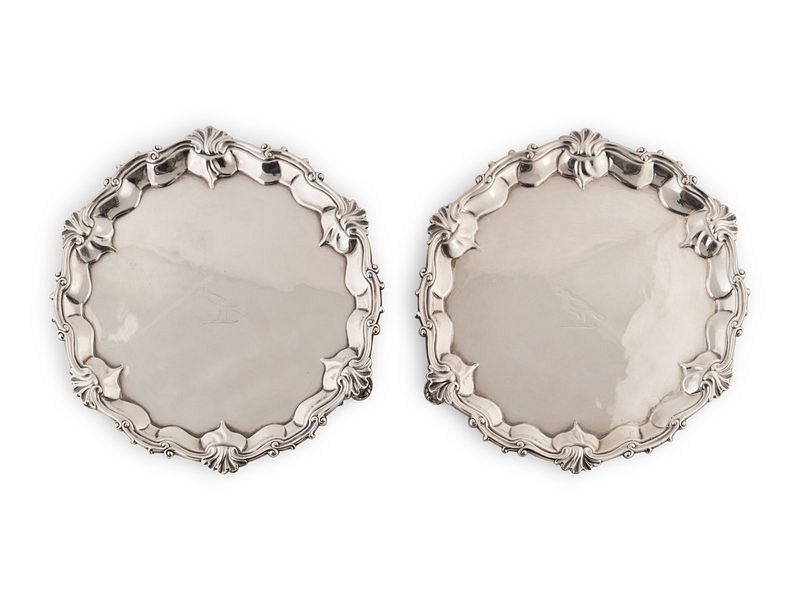 Appraisal: A Pair of George IV Silver Footed Card Trays A