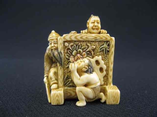 Appraisal: Carved Ivory Netsuke of Shoki a demon queller and an