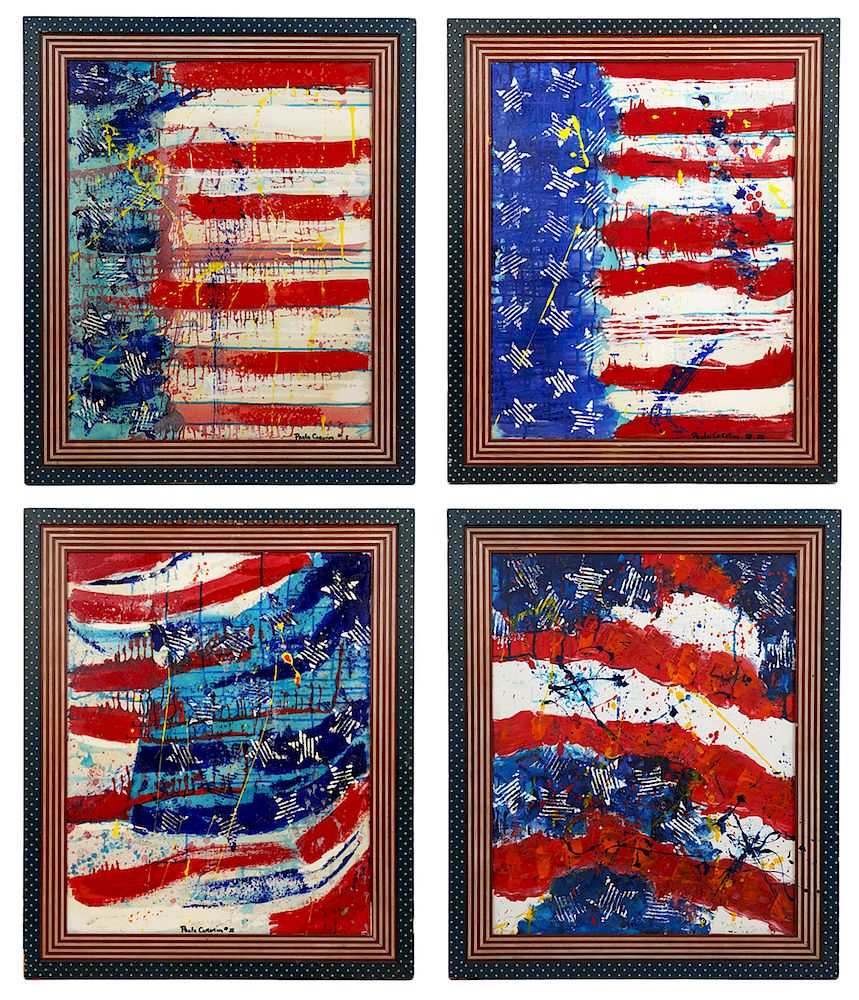 Appraisal: Paolo Corvino 'American Flag' Oil Paintings Grouping of paintings by