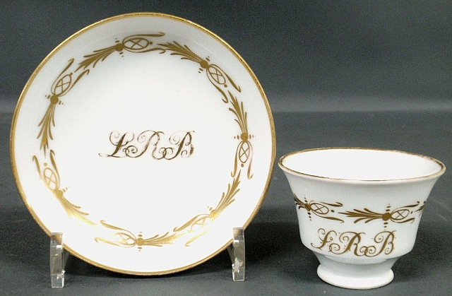 Appraisal: - Tucker porcelain handleless cup saucer c with monogram L