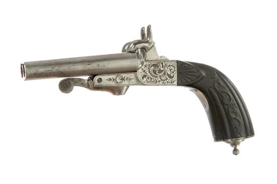 Appraisal: DOUBLE BARREL PINFIRE PISTOL Marked ''Boissy '' France mid th