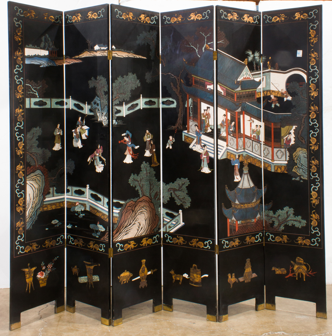 Appraisal: CHINESE SIX-PANEL COROMANDEL FOLDING SCREEN Chinese six-panel coromandel folding screen