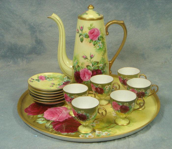 Appraisal: pc T V Limoges chocolate set and tray HP rose