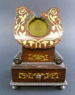 Appraisal: th century Rosewood and brass inlaid watch stand with drawer