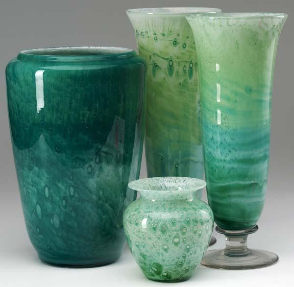 Appraisal: DURAND Four green Cluthra glass vases All marked Tallest