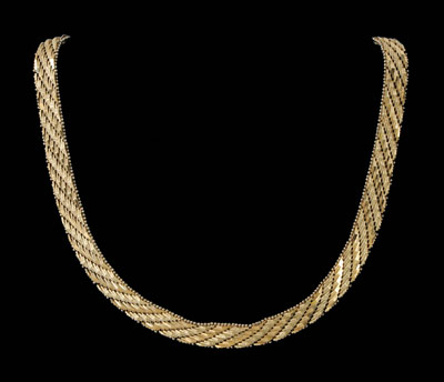 Appraisal: kt gold necklace flat woven with diagonal textured and polished