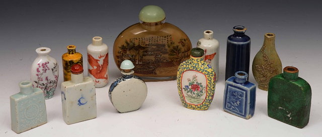 Appraisal: A Chinese inside decorated ovoid snuff bottleand twelve other Chinese