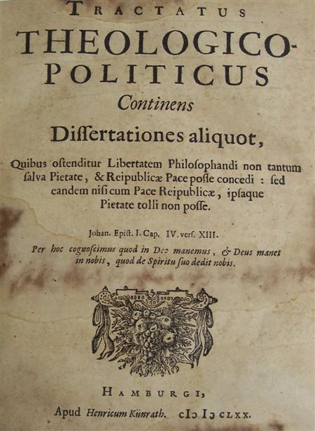 Appraisal: Spinoza Benedictus de Tractatus theologico-politicus continens dissertationes aliquot Hamburg i