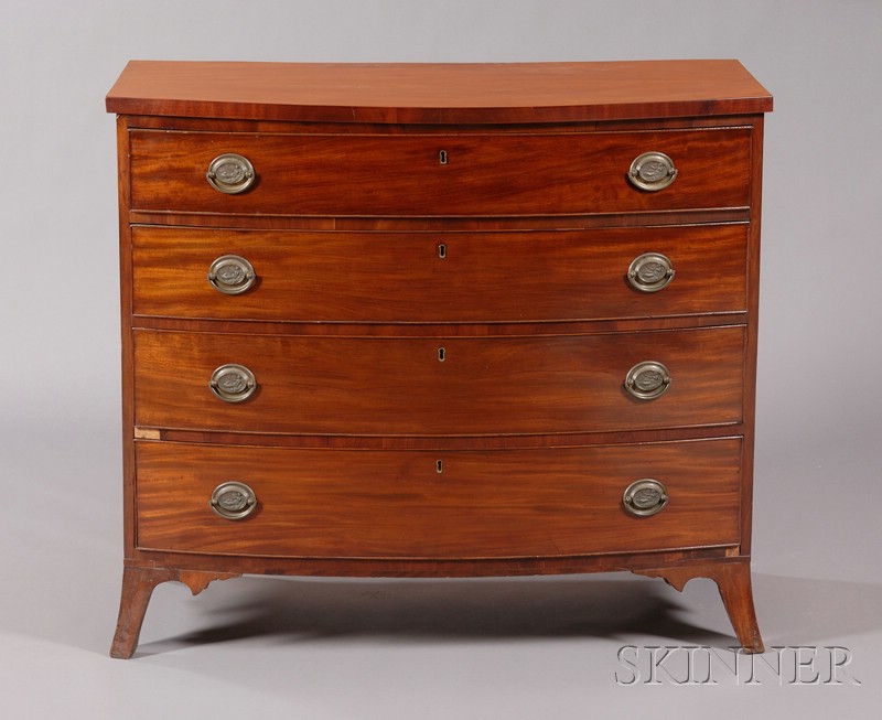 Appraisal: Federal Inlaid Mahogany Bowfront Chest of Four Drawers probably Massachusetts