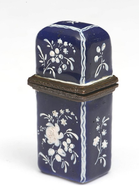 Appraisal: A CONTINENTAL ENAMELLED VESTA BOX of blue ground with applied