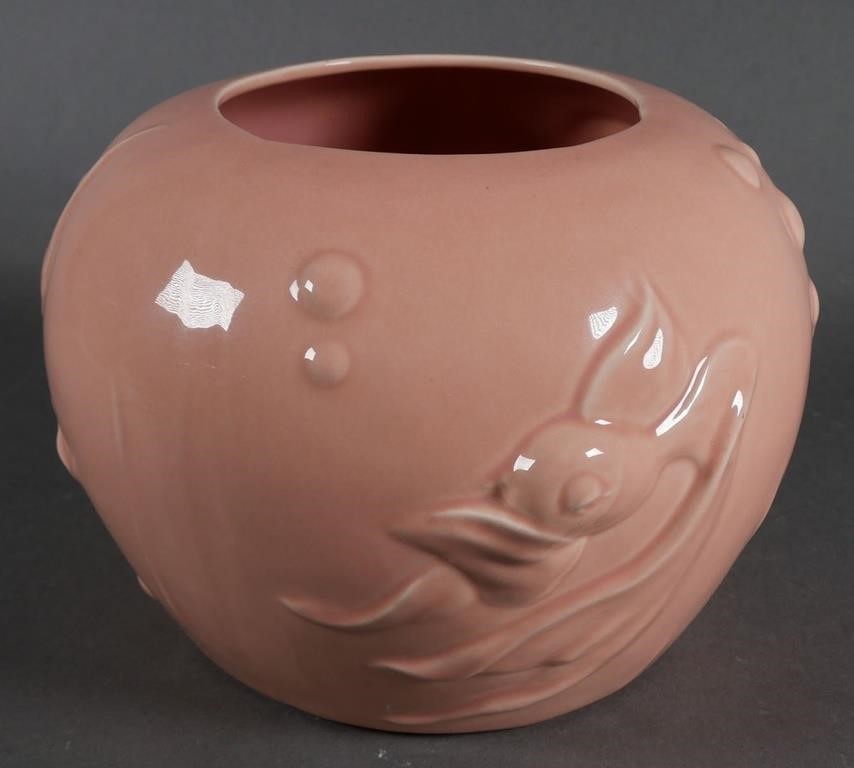 Appraisal: Vernon Kiln California pink ceramic featuring a gold fish from