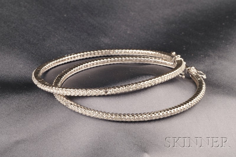 Appraisal: Pair of kt White Gold and Diamond Bangles each set