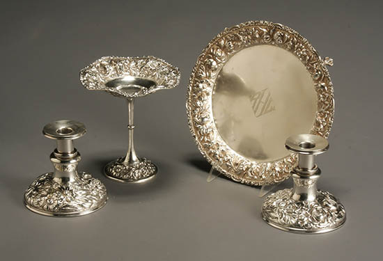 Appraisal: Stieff Repouss Sterling Salver Pair of Low Candlesticks and a